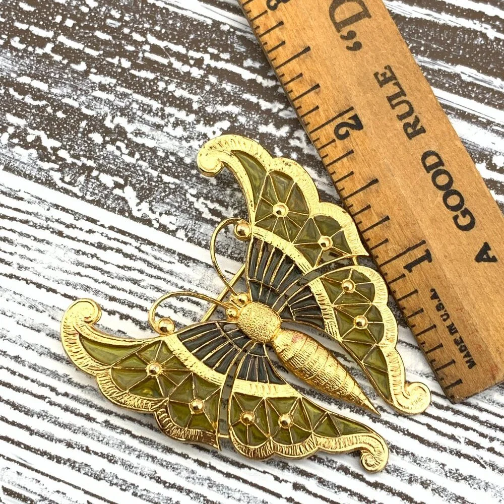 Napier Signed Gold Butterfly Vintage Piqué-a-Jour Brooch J896